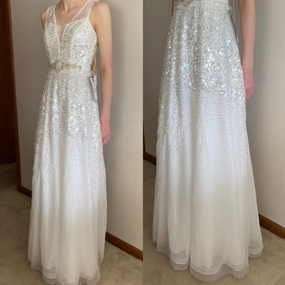 NWT White Sequined Gown